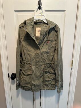 Hollister Olive Utility Hooded Drawstring Jacket
